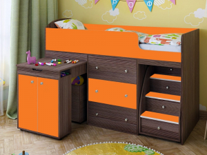 Кровать чердак Малыш 80х180 анкор тёмный-оранжевый