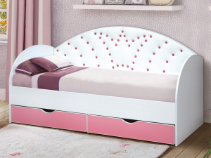 Кровать с продольной мягкой спинкой Корона №4 800х1900 мм розовая